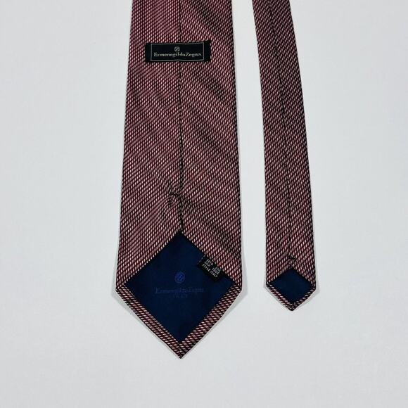 Ermenegildo zegna Silk Tie Necktie Red White Woven Geometric Italy - Picture 5 of 7